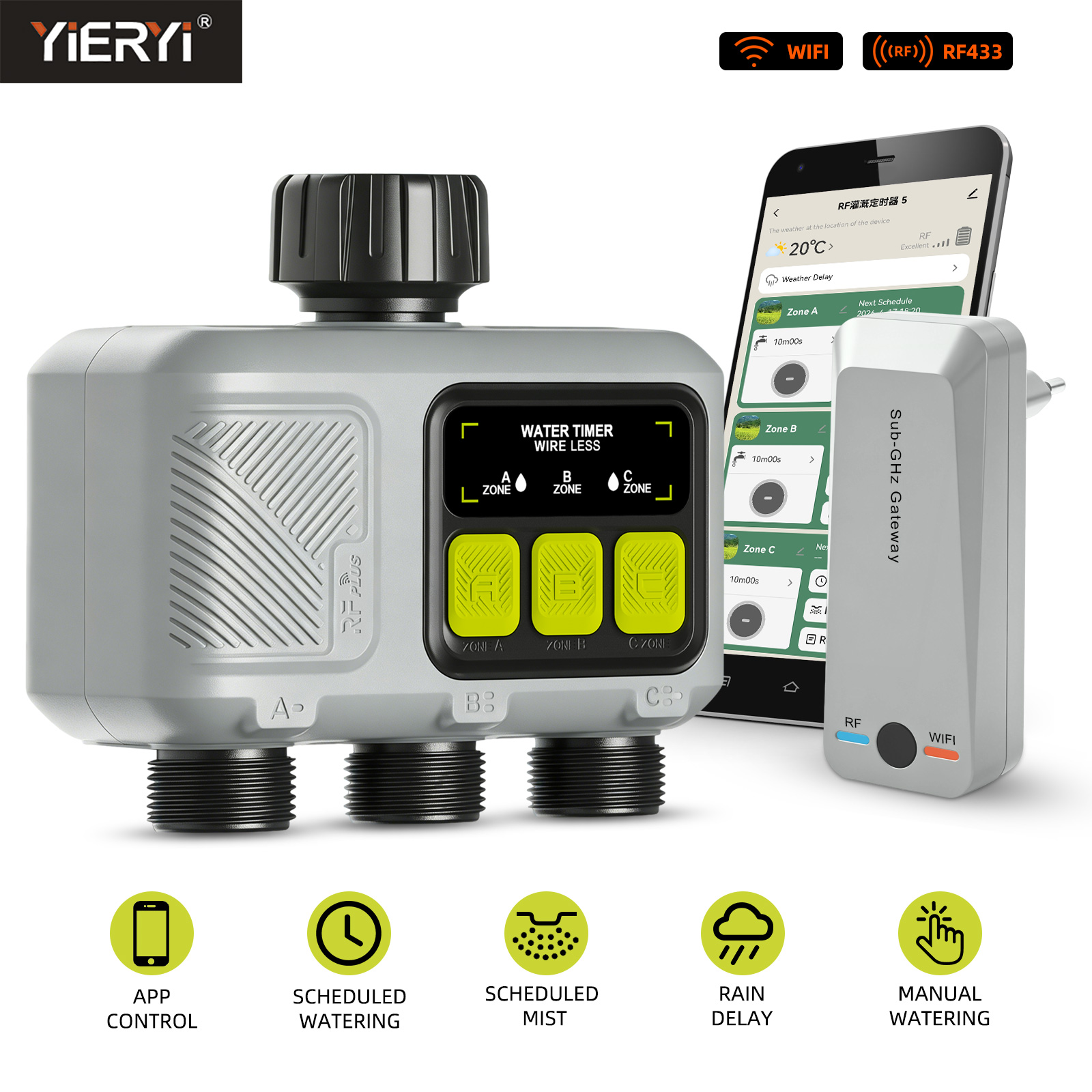 Wifi Irrigation Timer - Yieryi 3-Zone Smart Water Timer WiFi