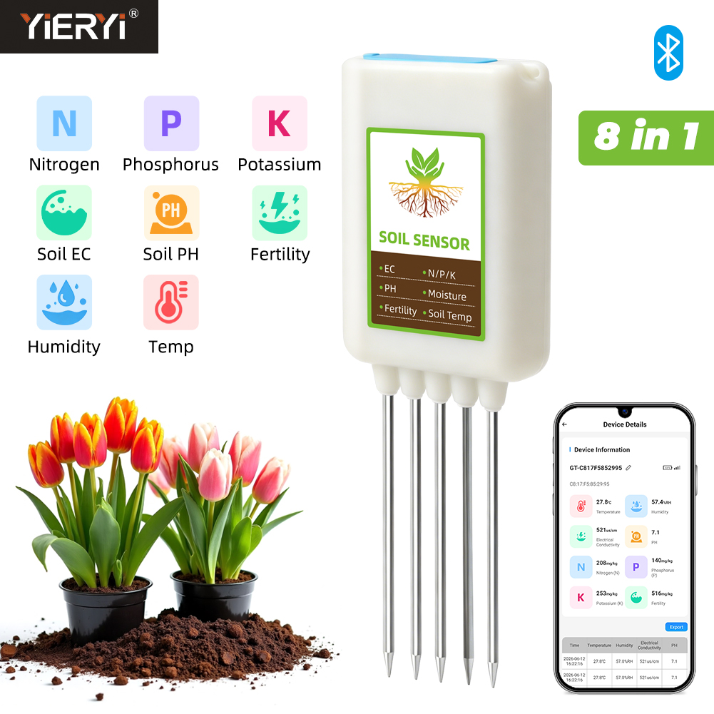 Yieryi Bluetooth 8 in 1 Soil T - Smart Garden Moisture Sensor review and price